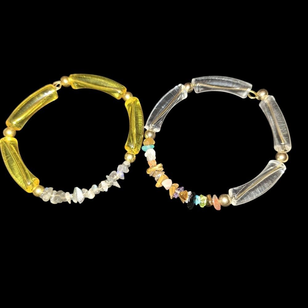 Elegant Yellow and Clear Mixed Color Beaded Bracelets